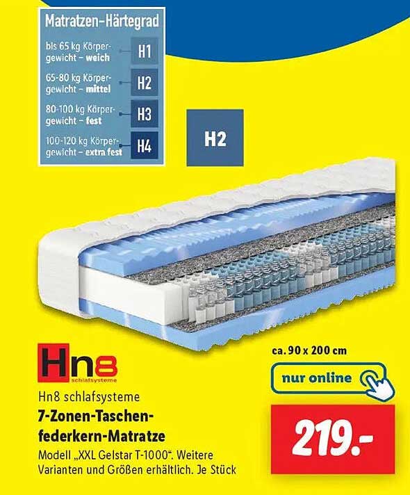 7-Zonen-Taschenfederkern-Matratze Modell XXL Gelstar T-1000