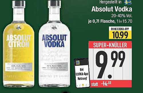Absolut Vodka 0,7L Flasche für nur 9,99 € (statt 14,99 €)