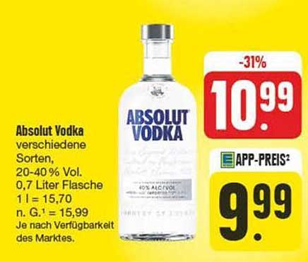 Absolut Vodka verschiedene Sorten, 20-40% Vol. 0,7 Liter Flasche