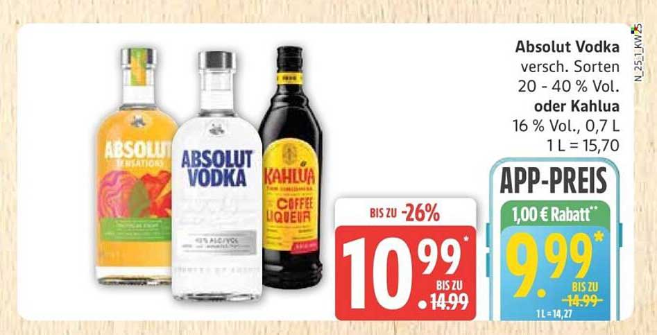 Absolut Vodka verschiedene Sorten oder Kahlua 0,7 L