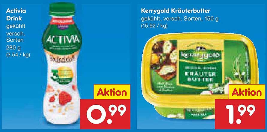 Activia Drink und Kerrygold Kräuterbutter im Netto Marken-Discount-Prospekt