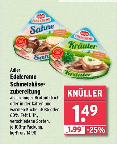 Adler Edelcreme Schmelzkäse-Zubereitung 100-g-Packung