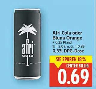 Afri Cola oder Bluna Orange 0,33l DPG-Dose