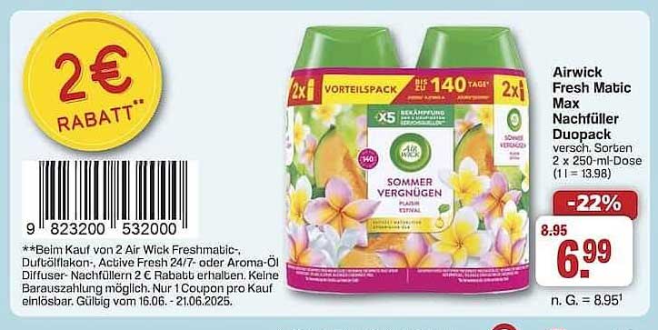 Airwick Fresh Matic Max Nachfüller Duopack 2 x 250 ml