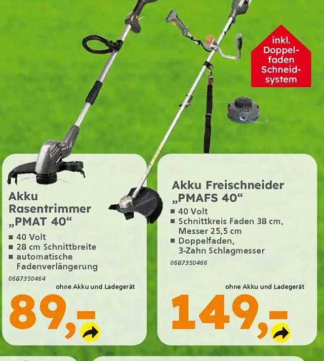 Akku Rasentrimmer „PMAT 40“ und Akku Freischneider „PMAFS 40“