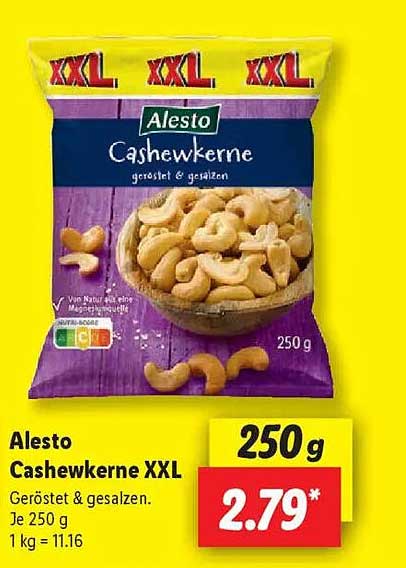 Alesto Cashewkerne XXL 250g - geröstet & gesalzen