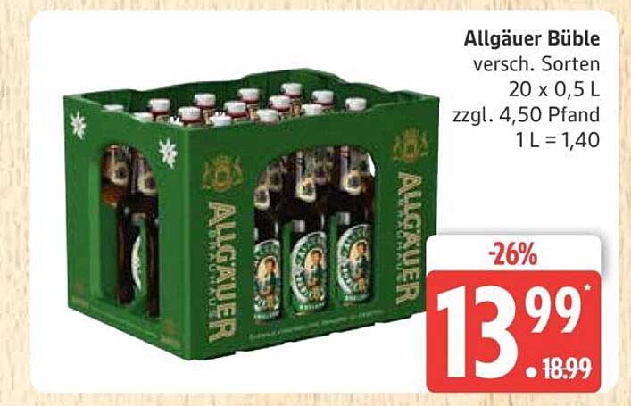 Allgäuer Büble Bier - 20 x 0,5 L Kasten, verschiedene Sorten