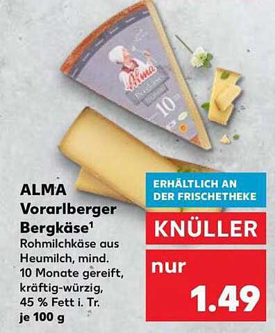 ALMÁ Vorarlberger Bergkäse, 100 g für nur 1,49 €