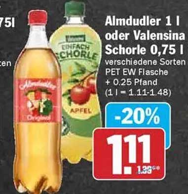 Almdudler 1 l oder Valensina Schorle 0,75 l - Jetzt zum Vorteilspreis!