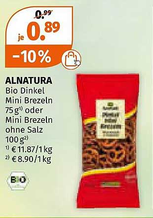 ALNATURA Bio Dinkel Mini Brezeln 75g oder Mini Brezeln ohne Salz 100g