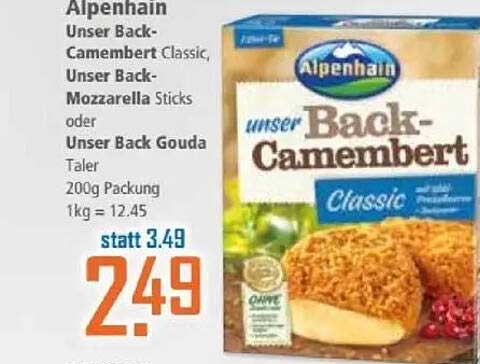 Alpenhain Unser Back-Camembert Classic, Unser Back-Mozzarella Sticks oder Unser Back Gouda Taler 200g