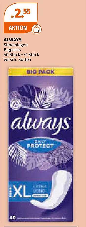 ALWAYS Slippeinlagen Bigpacks 40 Stück – 74 Stück verschiedene Sorten