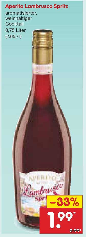 Aperito Lambrusco Spritz - aromatisierter, weinhaltiger Cocktail 0,75 Liter