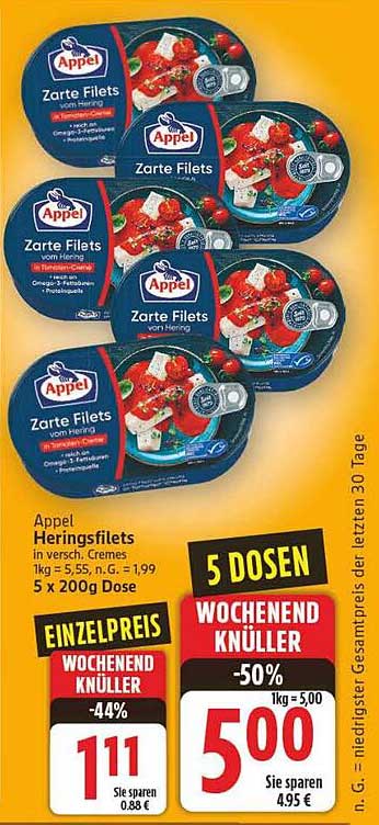 Appel Zarte Filets von Hering in verschiedenen Cremes - 5 x 200g Dosen