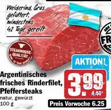 Argentinisches frisches Rinderfilet, Pfeffersteaks 100 g
