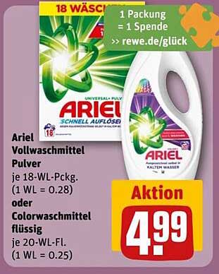 Ariel Vollwaschmittel Pulver 18 WL oder Colorwaschmittel flüssig 20 WL