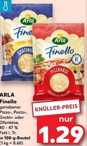 Arla Finello geriebener Pizza-, Pasta-, Gratin- oder Ofenkäse