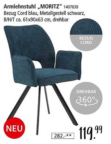 Armlehnstuhl „MORITZ“ in Blau mit Drehfunktion