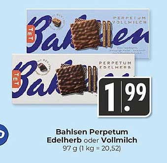 Bahlsen Perpetum Edelherb oder Vollmilch 97 g
