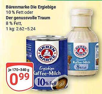 Bärenmarke Die Ergiebige Kaffee-Milch 10 % Fett oder Der genussvolle Traum 8 % Fett