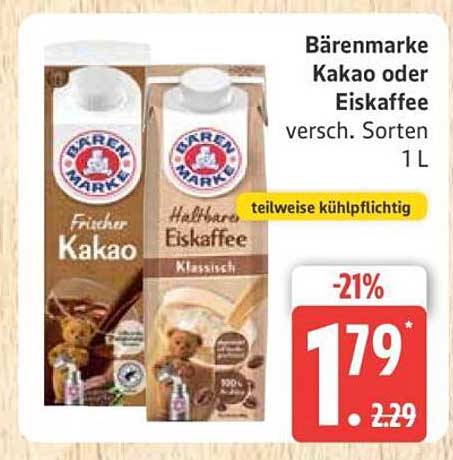Bärenmarke Kakao oder Eiskaffee 1L - jetzt zum Vorteilspreis!