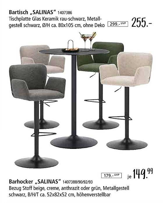 Barhocker "SALINAS" und Bartisch "SALINAS" im Set