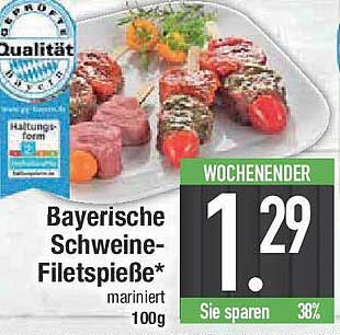 Bayerische Schweine-Filetspieße* mariniert 100g