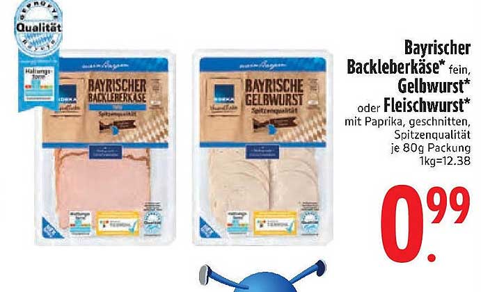 Bayrischer Backleberkäse* fein oder Gelbwurst* mit Paprika, 80g Packung
