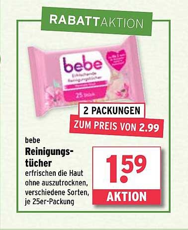 bebe Reinigungstücher – 2 Packungen zum Aktionspreis von 1,59 €