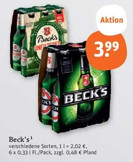 Beck's Bier 6 x 0,33 l für nur 3,99 €
