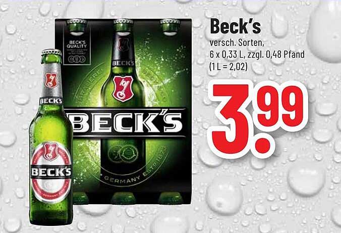Beck's Bier 6 x 0,33 L für nur 3,99 €