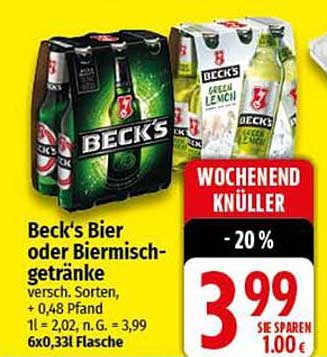Beck's Bier oder Biermixgetränke – Wochtenteil Knüller!