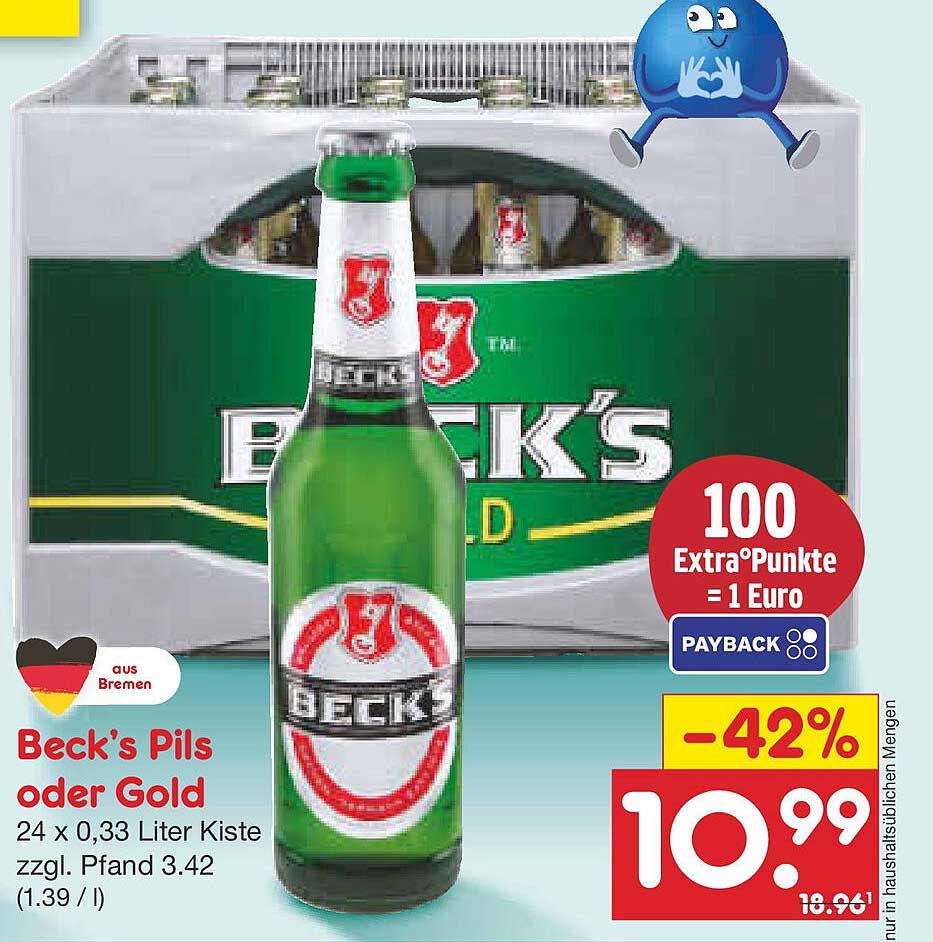Beck's Pils oder Gold 24 x 0,33 Liter Kiste