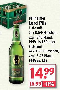 Bellheimer Lord Pils Kiste - 20 x 0,5l oder 24 x 0,33l Flaschen