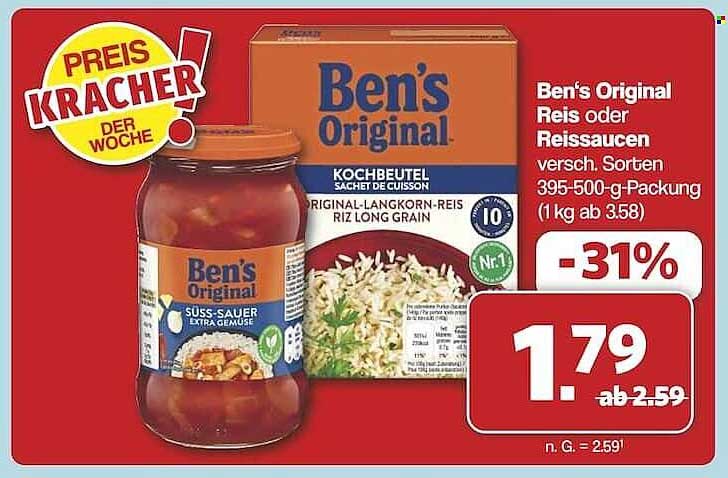 Ben's Original Reis oder Reissaucen versch. Sorten 395-500-g-Packung (1 kg ab 3.58)