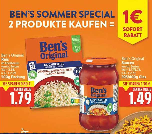 BEN'S SOMMER SPECIAL: 2 PRODUKTE KAUFEN = 1€ SOFORT RABATT