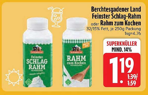 Berchtesgadener Land Feiner Schlag-Rahm oder Rahm zum Kochen, 250g