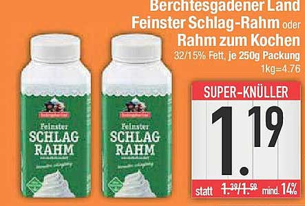Berchtesgadener Land Feiner Schlag-Rahm oder Rahm zum Kochen 250g Packung
