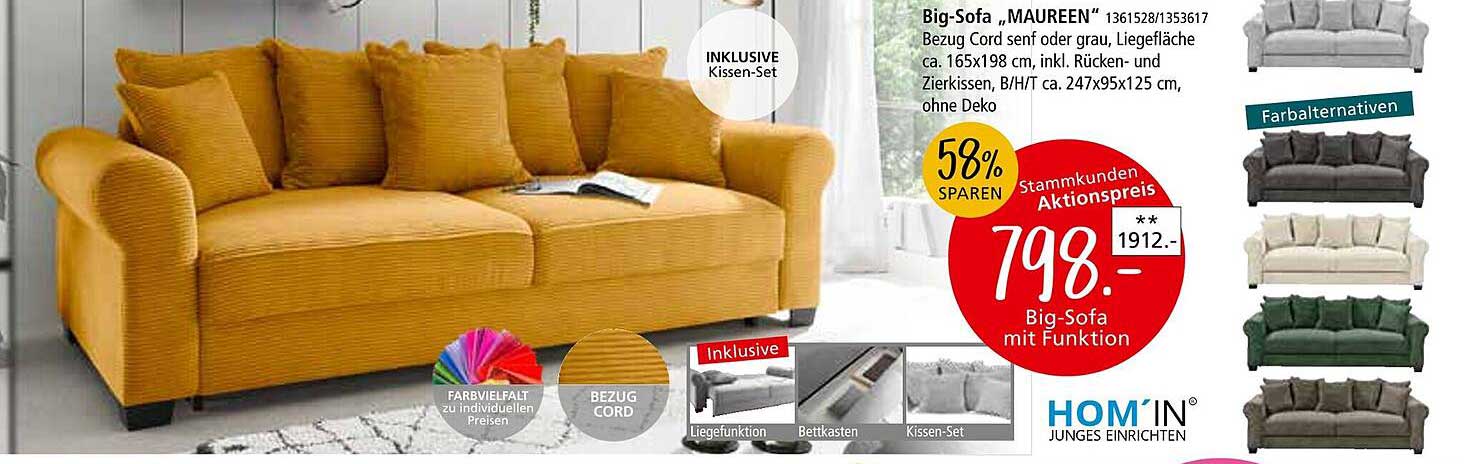 Big-Sofa "MAUREEN" – inklusive Kissen-Set