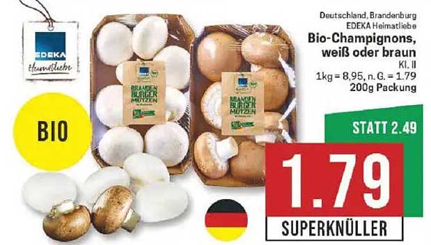 Bio-Champignons, weiß oder braun - Kl. II