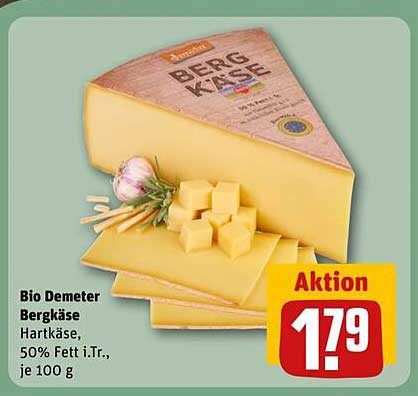 Bio Demeter Bergkäse, Hartkäse, 50% Fett i.Tr., je 100 g