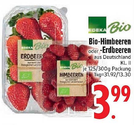 Bio-Himbeeren oder Erdbeeren aus Deutschland KL. II