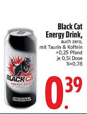 Black Cat Energy Drink, auch zero, mit Taurin & Koffein