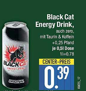 Black Cat Energy Drink, auch zero, mit Taurin & Koffein