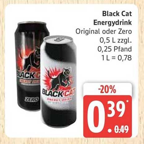Black Cat Energydrink Original oder Zero 0,5 L zzgl. 0,25 Pfand