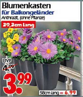 Blumenkasten für Balkongeländer Anthrazit (ohne Pflanzen)