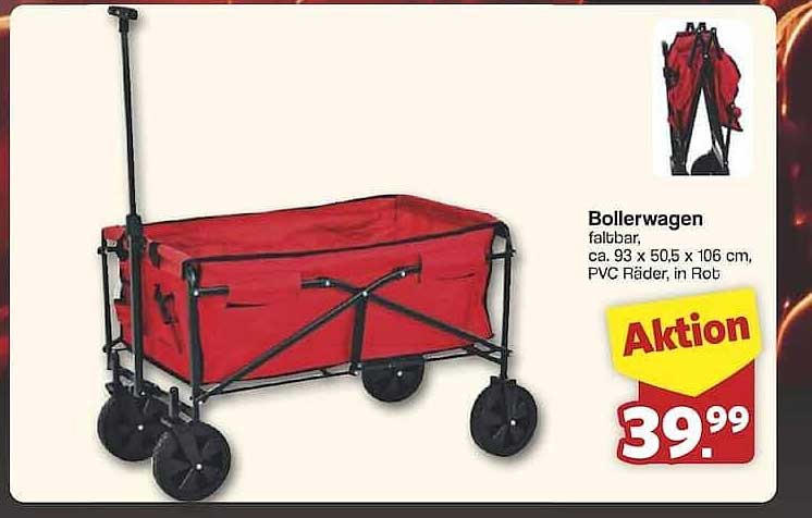 Bollerwagen faltbar, ca. 93 x 50,5 x 106 cm, PVC Räder, in Rot