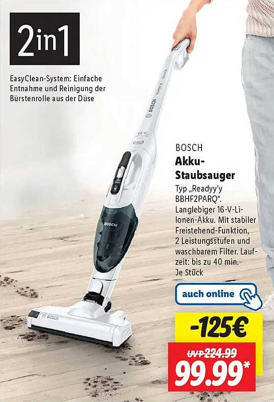 BOSCH Akku-Staubsauger Typ „Ready'y’ BBHF2PARQ“ - Jetzt für nur 99,99 €