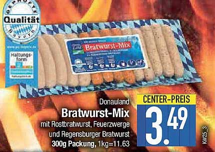 Bratwurst-Mix mit Rostbratwurst, Feuerzwergen und Regensburger Bratwurst