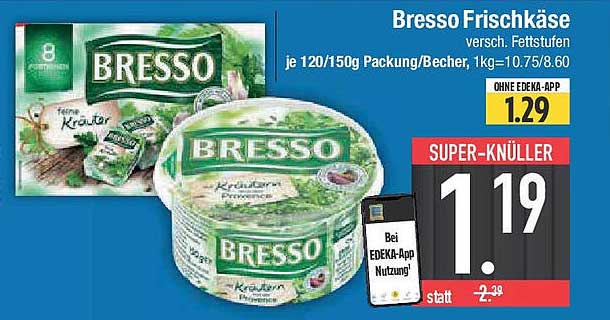 Bresso Frischkäse verschiedene Fettstufen, 120/150g